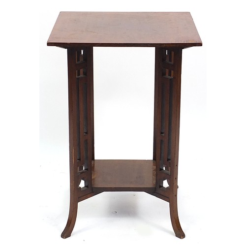 651 - Arts & Crafts mahogany occasional table with under tier, 69cm H x 47.5cm W x 48.5cm D