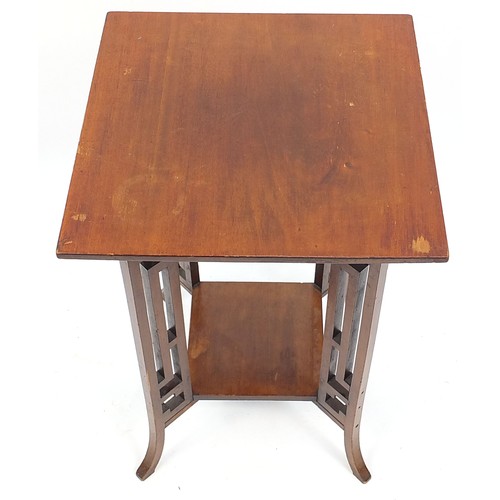 651 - Arts & Crafts mahogany occasional table with under tier, 69cm H x 47.5cm W x 48.5cm D