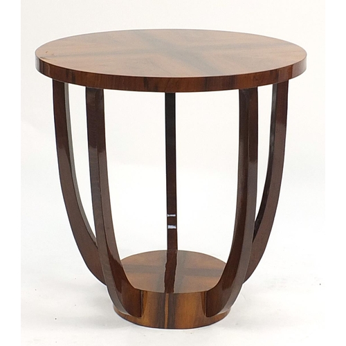 640 - Circular Art Deco design walnut effect occasional table with under tier, 61cm high x 59.5cm in diame... 