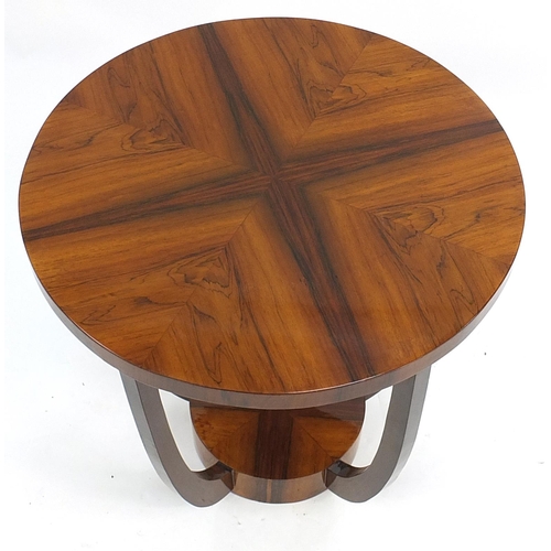 640 - Circular Art Deco design walnut effect occasional table with under tier, 61cm high x 59.5cm in diame... 