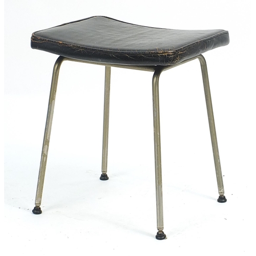 664 - Stag, vintage industrial stool with leather seat, 44cm high