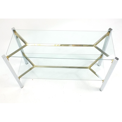 670 - Contemporary chrome and glass console table with under tier, 66cm H x 100cm W x 38cm D