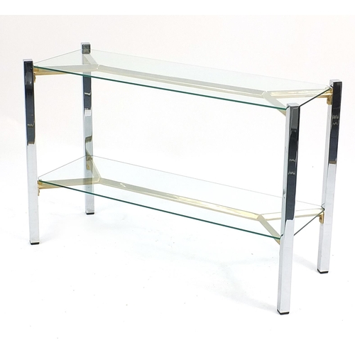 670 - Contemporary chrome and glass console table with under tier, 66cm H x 100cm W x 38cm D