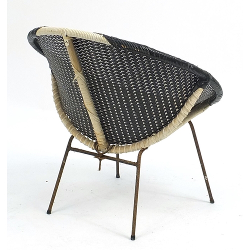 676 - Vintage black and white rattan tub chair, 70cm high