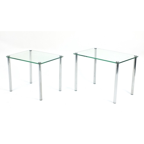 682 - Nest of two contemporary chrome and glass occasional tables, the largest 40cm H x 53.5cm W x 37cm D