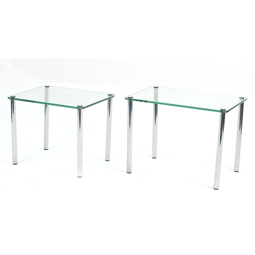 682 - Nest of two contemporary chrome and glass occasional tables, the largest 40cm H x 53.5cm W x 37cm D