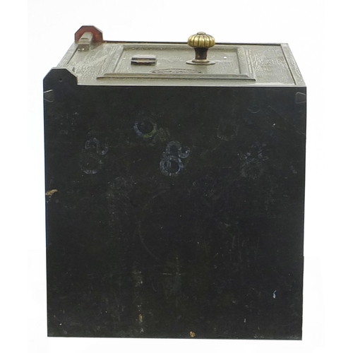 690 - C H Griffiths & Sons cast iron safe with key, 61cm H x 45cm W x 45cm D