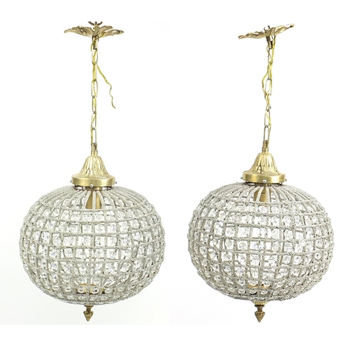 692 - Pair of ornate globular chandeliers with gilt metal mounts, 38cm high x 32cm in diameter