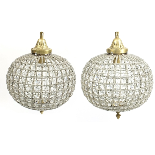 692 - Pair of ornate globular chandeliers with gilt metal mounts, 38cm high x 32cm in diameter