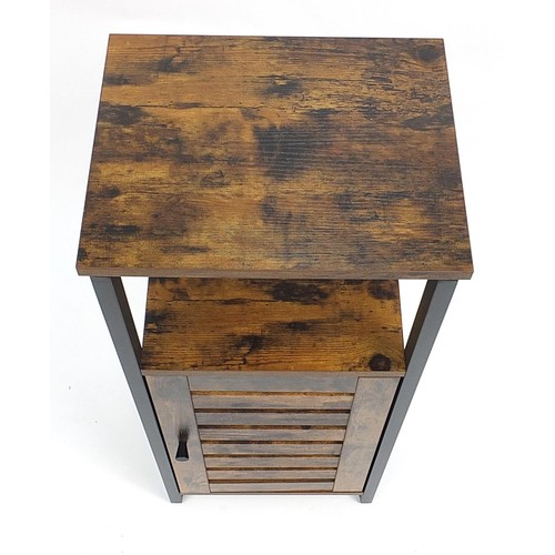 660 - Industrial wooden and metal side cabinet with cupboard base, 81cm H x 37cm W x 30cm D