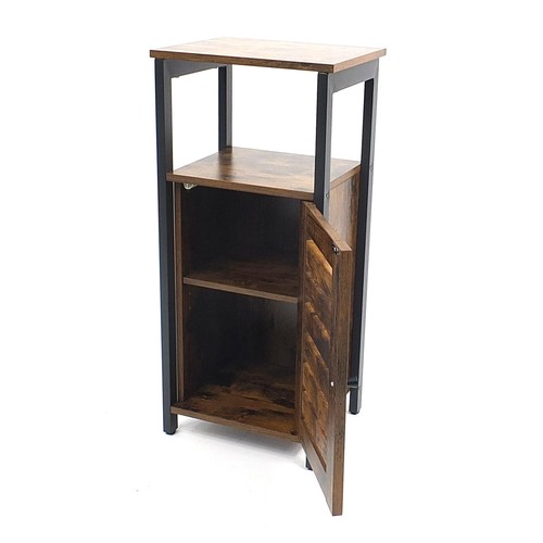 660 - Industrial wooden and metal side cabinet with cupboard base, 81cm H x 37cm W x 30cm D