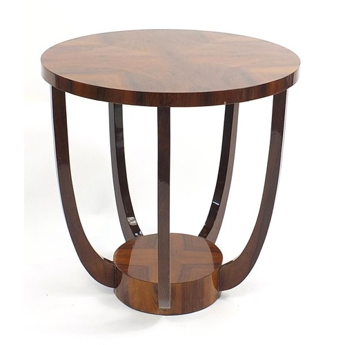 662 - Circular Art Deco design walnut effect occasional table with under tier, 61cm high x 59.5cm in diame... 