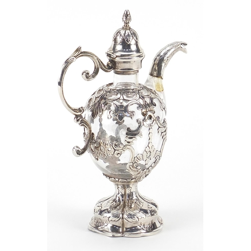 353 - French silver overlaid glass miniature ewer, 15.5cm high