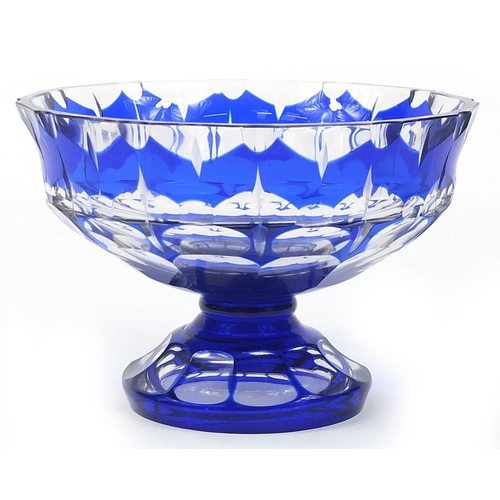 463 - Attributed to Moser, Bohemian blue overlaid glass pedestal bowl, 11cm high x 16cm in diameter