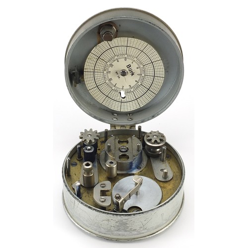 587 - Military interest Night Watchman's Time Recorder clock, 12cm in diameter