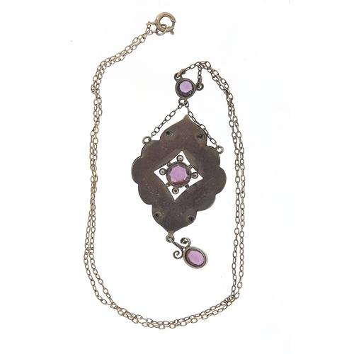 1015 - Art Nouveau 9ct gold and sterling silver amethyst necklace, 40cm in length, 4.9g