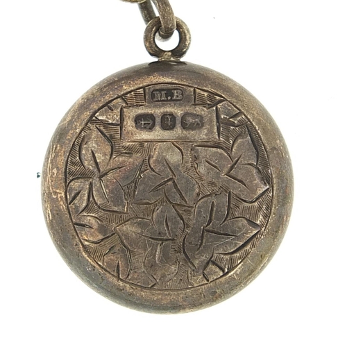 1129 - Silver watch chain with T-bar and a Victorian silver compass fob, 40cm in length, 57.4g