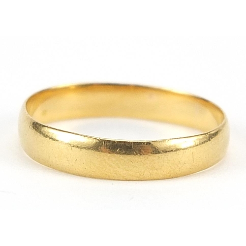 953 - Victorian 22ct gold wedding band, London 1884, size N, 2.0g