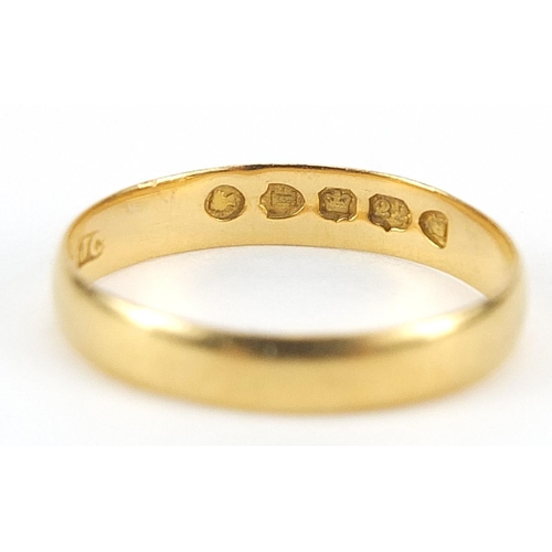 953 - Victorian 22ct gold wedding band, London 1884, size N, 2.0g