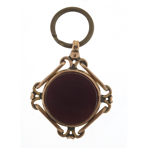 962 - Antique 9ct gold carnelian compass fob, 3cm high, 7.4g