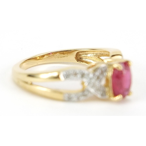 991 - 18ct gold ruby and diamond ring, size N, 4.4g