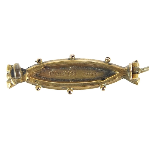 996 - Victorian 9ct gold bar brooch, Chester 1899, 3.2cm wide, 1.4g