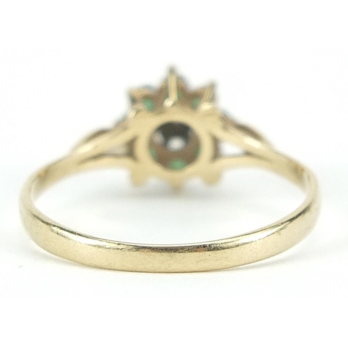 999 - 9ct gold emerald and diamond ring, size M/N, 1.3g