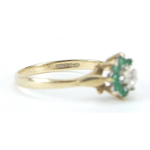 999 - 9ct gold emerald and diamond ring, size M/N, 1.3g