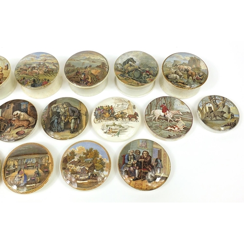 174 - Collection of twenty three Staffordshire Prattware pot lids and eight pots, the largest 10.5cm in di... 