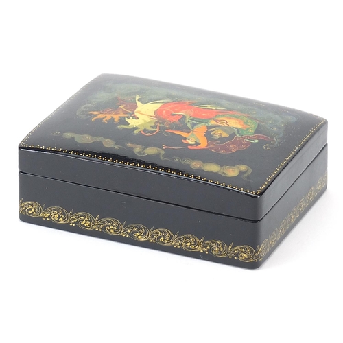 258 - Russian lacquered box and cover hand painted with a troika, 10cm wide