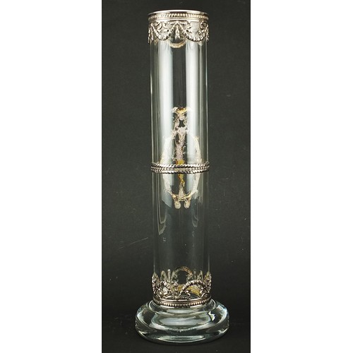 1185 - Topiazo clear glass vase with silver plated mounts, 39.5cm high