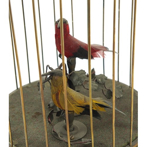 695A - Early 20th century clockwork automaton musical bird cage, 27.5cm high