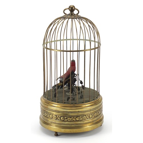 695A - Early 20th century clockwork automaton musical bird cage, 27.5cm high