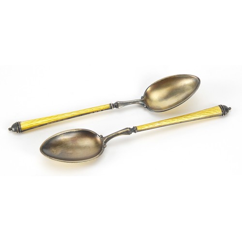 272A - Set of six Norwegian silver gilt and enamel teaspoons, housed in a Tiffany & Co fitted case, 105cm i... 