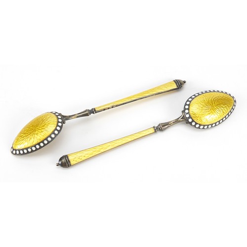 272A - Set of six Norwegian silver gilt and enamel teaspoons, housed in a Tiffany & Co fitted case, 105cm i... 