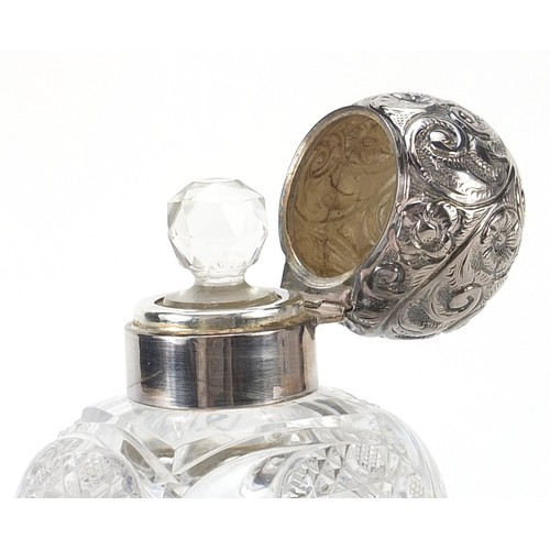 354A - Victorian silver mounted double gourd cut glass scent bottle with stopper, indistinct makers mark, B... 