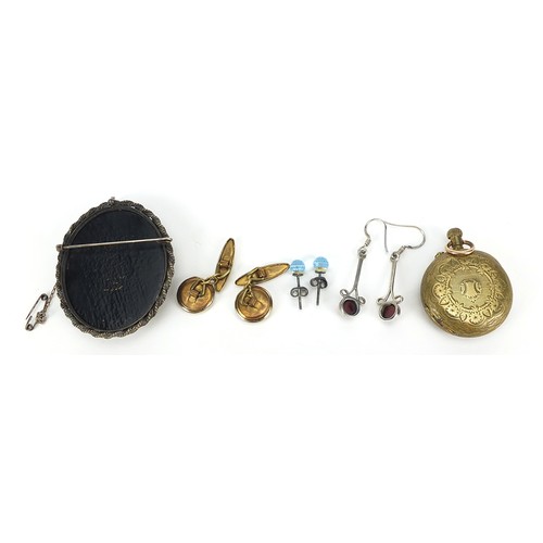 1173 - Antique and later jewellery including a Russian lacquered brooch, ladies pocket watch with enamel di... 