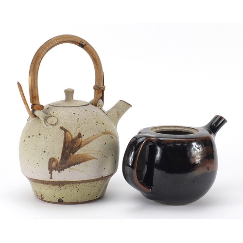 1191 - Studio pottery to include a teapot with bamboo handle  together with a Geoffrey Whiting booklet