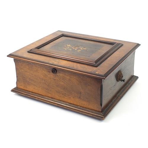 694 - 19th century inlaid walnut Polyphon music box, 24cm H x 53.5cm W x 47cm D