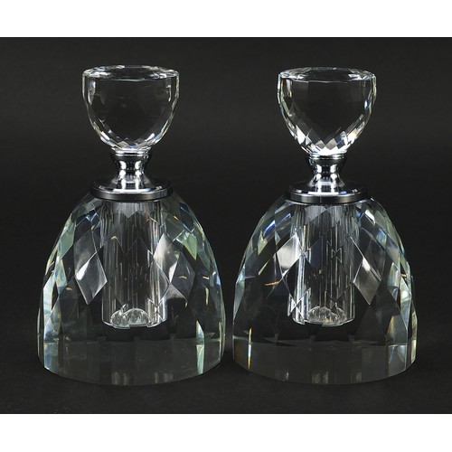 520 - Pair of Art Deco design cut glass scent bottles with stoppers, 14cm high