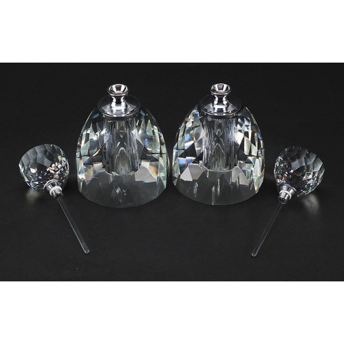 520 - Pair of Art Deco design cut glass scent bottles with stoppers, 14cm high