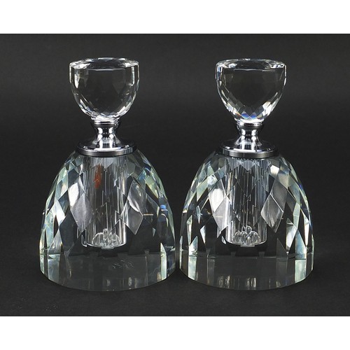 520 - Pair of Art Deco design cut glass scent bottles with stoppers, 14cm high