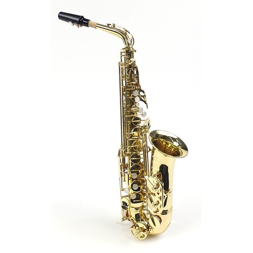 701 - Evette Buffet Crampon brass saxophone, housed in a fitted case, 60cm in length