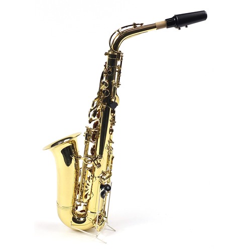 701 - Evette Buffet Crampon brass saxophone, housed in a fitted case, 60cm in length