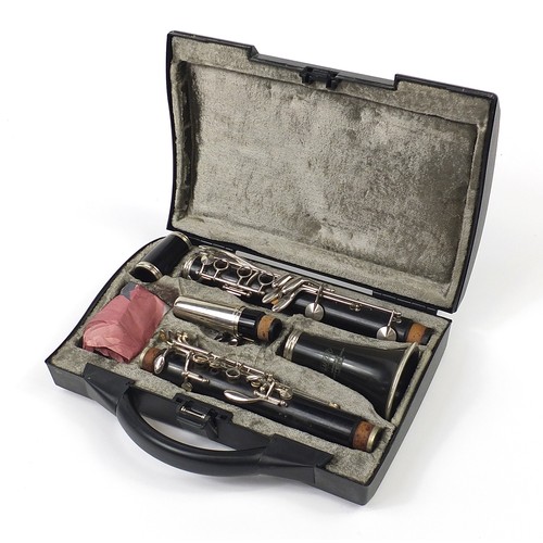 705 - Lafleur four piece ebonised clarinet imported by Boosey & Hawkes London, numbered 11923, housed in a... 