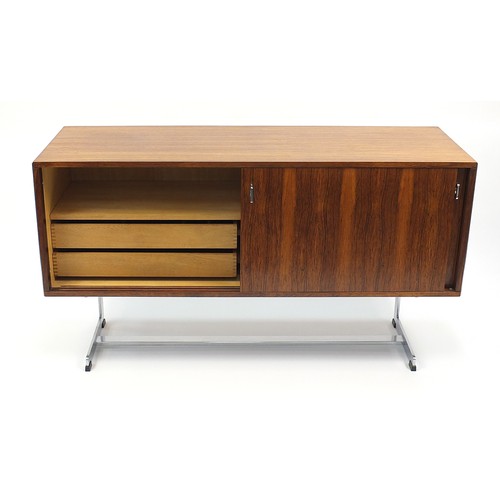 647 - Richard Young for Merrow Associates, 1970's rosewood and chrome sideboard with a pair of sliding doo... 