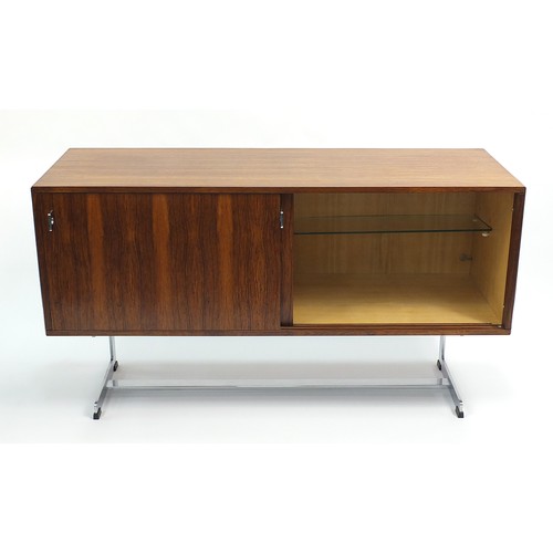 647 - Richard Young for Merrow Associates, 1970's rosewood and chrome sideboard with a pair of sliding doo... 