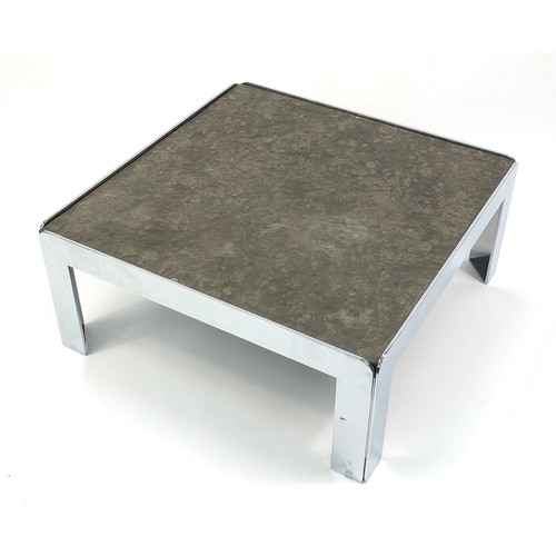 663 - Contemporary chrome and grey slate coffee table, 39cm H x 90cm W x 90cm D