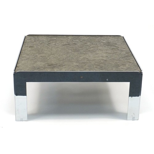 663 - Contemporary chrome and grey slate coffee table, 39cm H x 90cm W x 90cm D