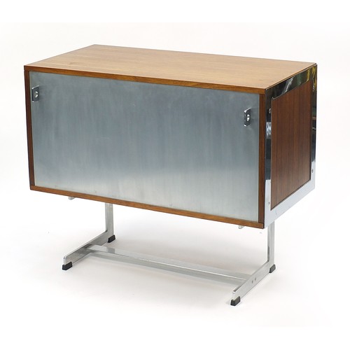 648 - Richard Young for Merrow Associates, 1970's rosewood and chrome side cabinet with drop down front en... 